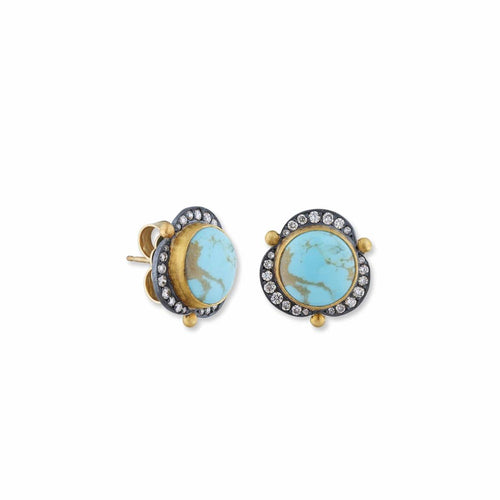 My World Studs with Turquoise Kingman & Diamond Cognac by Lika Behar