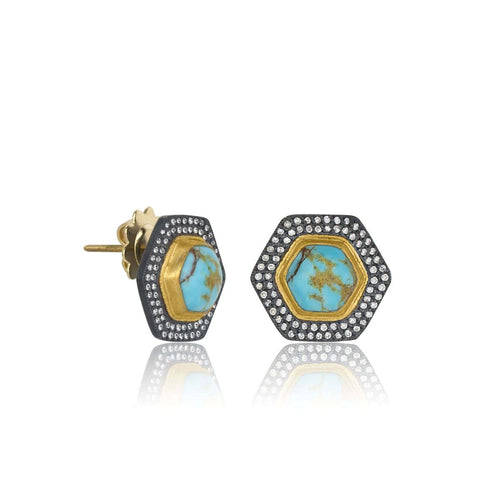 My World Earrings with Turquoise Kingman & Diamond Cognac by Lika Behar