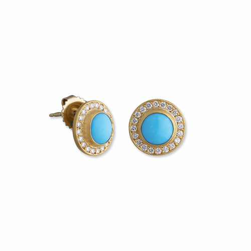 My World Stud Earrings with Turquoise Sleeping Beauty & Diamond by Lika Behar