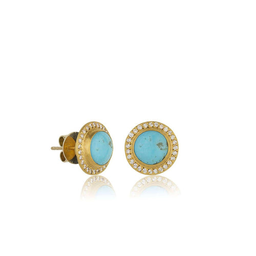My World Earrings with Turquoise Kingman & Diamond Cognac by Lika Behar