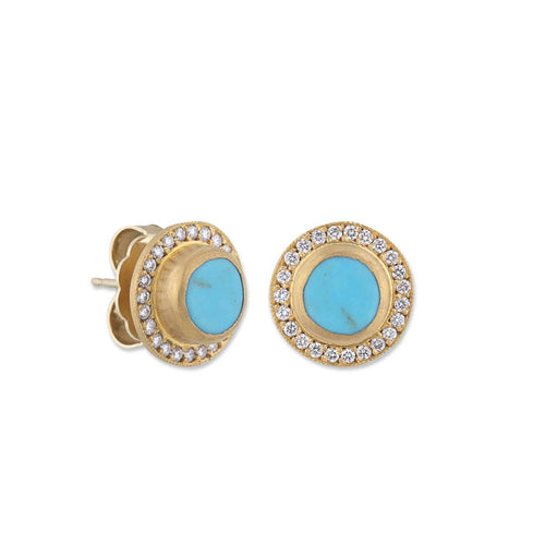My World Earrings with Turquoise Kingman & Diamond Cognac by Lika Behar