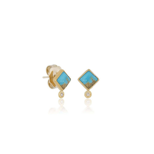 My World Earrings with Turquoise Kingman & Diamond Cognac by Lika Behar
