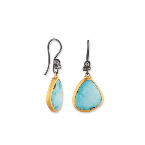 My World Lagoon Tq Earrings with Turquoise Kingman & Diamond Cognac by Lika Behar