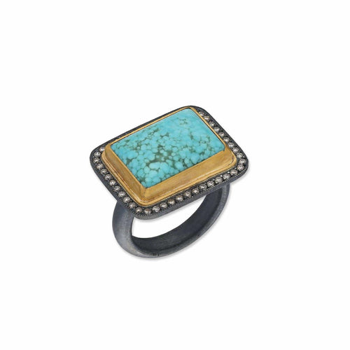 My World Ring with Diamond Cham & Turquoise Kingman by Lika Behar
