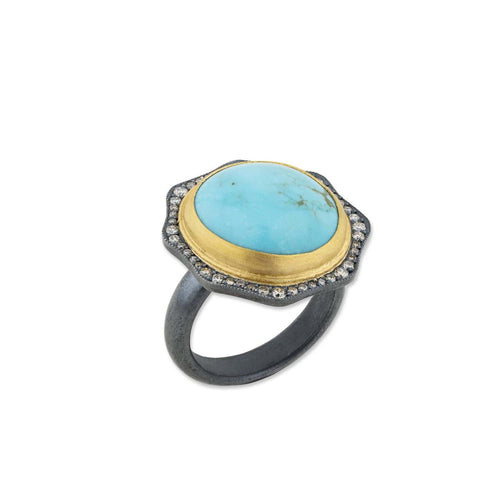 My World Ring with Turquoise Kingman & Diamond Cognac by Lika Behar