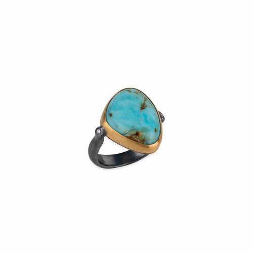 My World Kingman Turquoise Ring with Diamond Cognac by Lika Behar
