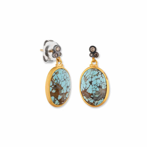My World Nevada #8 Turquoise Earrings with Diamond Cognac by Lika Behar