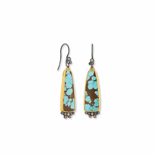My World Nevada #8 Turquoise Earrings with Diamond Cognac by Lika Behar