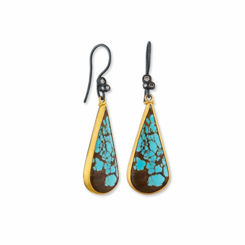 My World Nevada #8 Turquoise Earrings with Diamond Cognac by Lika Behar