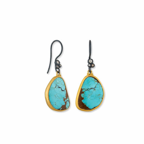 My World Nevada #8 Turquoise Earrings with Diamond Cognac by Lika Behar