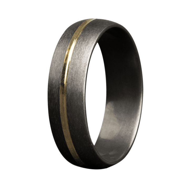 6mm Zirconium Satin Dome Ring with 14K Yellow Recessed Center Inlay – 6MZ133:Y1-REC-Heavy Stone-Renee Taylor Gallery