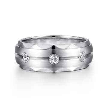 14K White Gold Diamond Men's Wedding Ring in Satin Finish - MR15675W44JJ-Gabriel & Co.-Renee Taylor Gallery