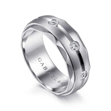 14K White Gold Diamond Men's Wedding Ring in Satin Finish - MR15675W44JJ-Gabriel & Co.-Renee Taylor Gallery