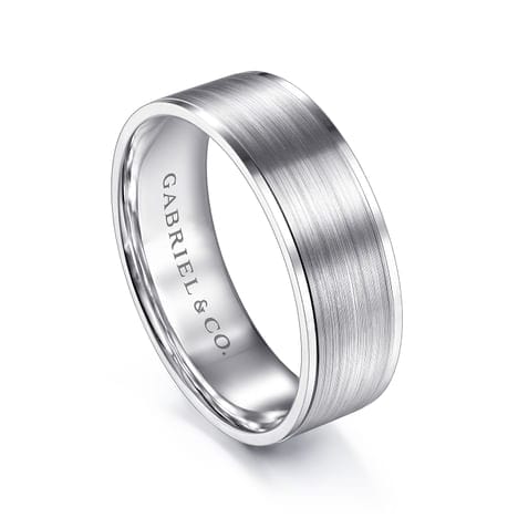 14K White Gold 7mm - Men's Wedding Band in Satin Finish - MBL0143-70W4JJJ-Gabriel & Co.-Renee Taylor Gallery
