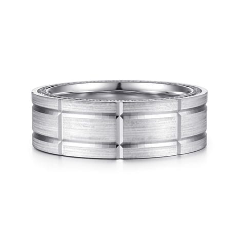 14K White Gold 8mm - Carved Men's Wedding Band in Satin Finish - MBH0192-80W4JJJ-Gabriel & Co.-Renee Taylor Gallery