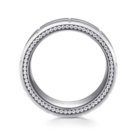 14K White Gold 8mm - Carved Men's Wedding Band in Satin Finish - MBH0192-80W4JJJ-Gabriel & Co.-Renee Taylor Gallery
