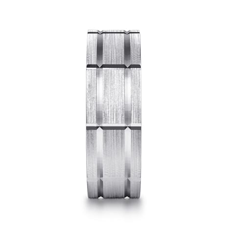 14K White Gold 8mm - Carved Men's Wedding Band in Satin Finish - MBH0192-80W4JJJ-Gabriel & Co.-Renee Taylor Gallery