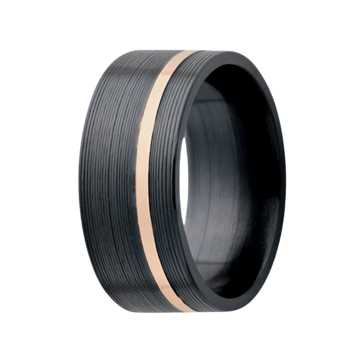 7mm Zirconium Flat Machine-Finish Ring with 14K Rose Gold Offset Inlay – 7Z402:R1-Heavy Stone-Renee Taylor Gallery