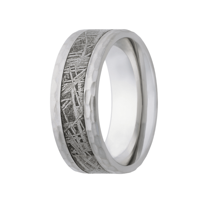 8mm Cobalt Hammered Flat Ring with Meteorite Inlay – 8C901:MET4-Heavy Stone-Renee Taylor Gallery