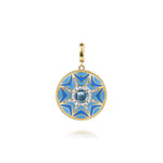14K Yellow Gold Bujukan Diamond and Blue Topaz Medallion with Blue and Dust Blue and White Enamel - PT7657EMY45BT-Gabriel & Co.-Renee Taylor Gallery