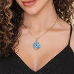 14K Yellow Gold Bujukan Diamond and Blue Topaz Medallion with Blue and Dust Blue and White Enamel - PT7657EMY45BT-Gabriel & Co.-Renee Taylor Gallery