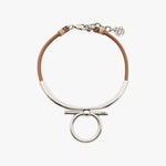Omega Choker Necklace - Silver Plated, Camel Leather - N0067 MCA00-CXC-Renee Taylor Gallery