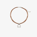 Stirrup Leather Necklace - Silver Plated, Camel Leather - N0068 MCA00-CXC-Renee Taylor Gallery