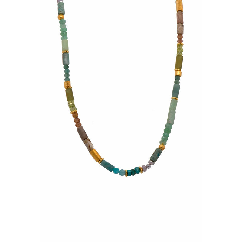 3mm Chrysoprase, Amazonite, Jasper, Emerald, Prehnite, Peridot, Zircon, Turquoise, Chrysocolla, Pearls 24K Gold Vermeil Necklace-Joyla-Renee Taylor Gallery