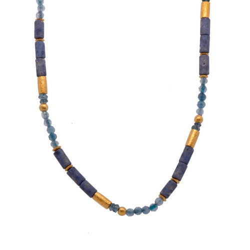 Dumortierite, London Blue Topaz, and Aquamarine 3mm Bracelet and Necklace 24K Gold Vermeil - N03-030040-Joyla-Renee Taylor Gallery