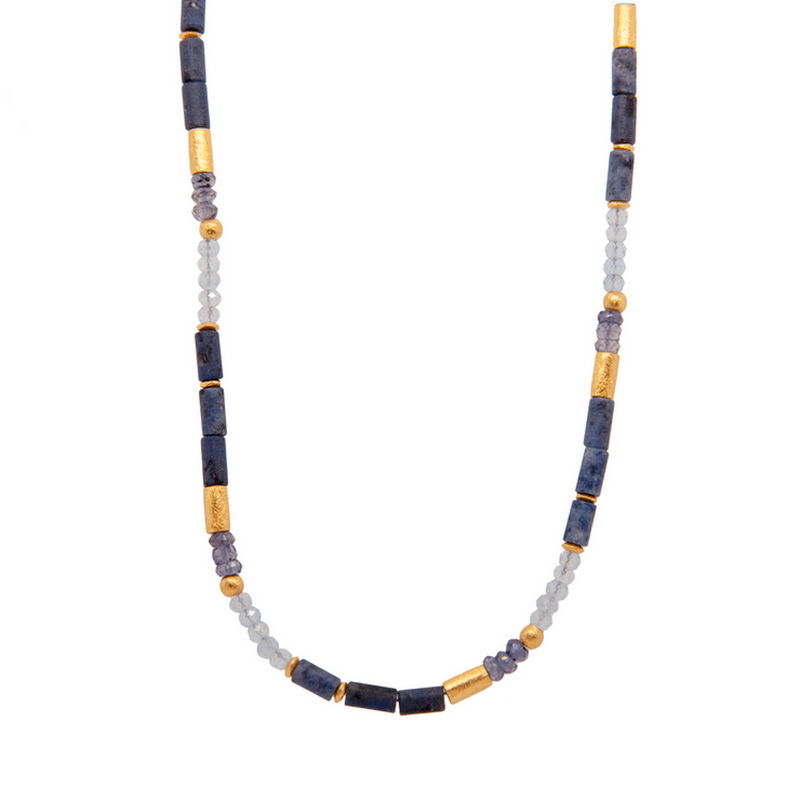 3mm Dumitorite, London Blue Topaz, Aquamarine 24K Gold Vermeil Necklace-Joyla-Renee Taylor Gallery