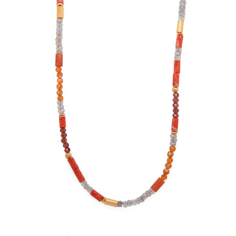 3mm Coral, Carnelian & Garnet 24K Gold Vermeil Necklace-Joyla-Renee Taylor Gallery