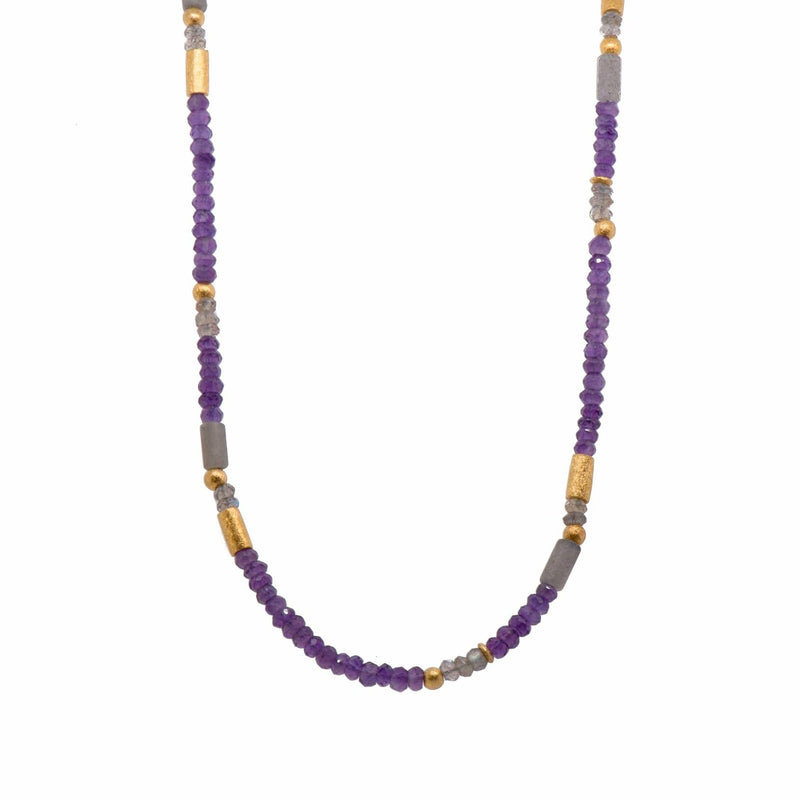 3mm Labradorite & Amethyst 24K Gold Vermeil Necklace-Joyla-Renee Taylor Gallery