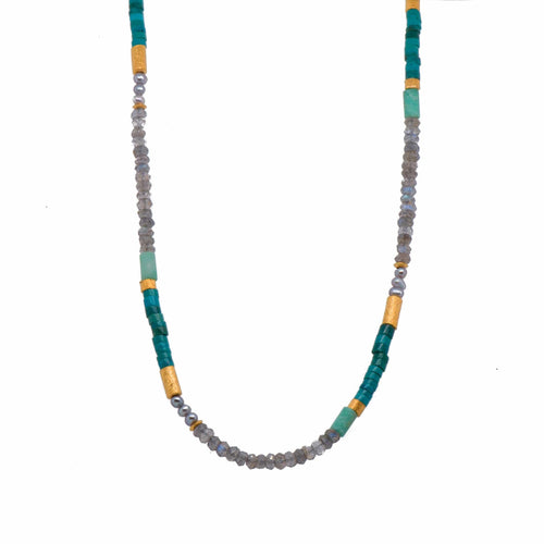 3mm Turquoise, Chrysoprase & Pearl 24K Gold Vermeil Necklace-Joyla-Renee Taylor Gallery