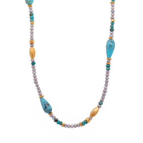 Turquoise, Grey Pearl 24K Gold Vermeil Necklace-Joyla-Renee Taylor Gallery