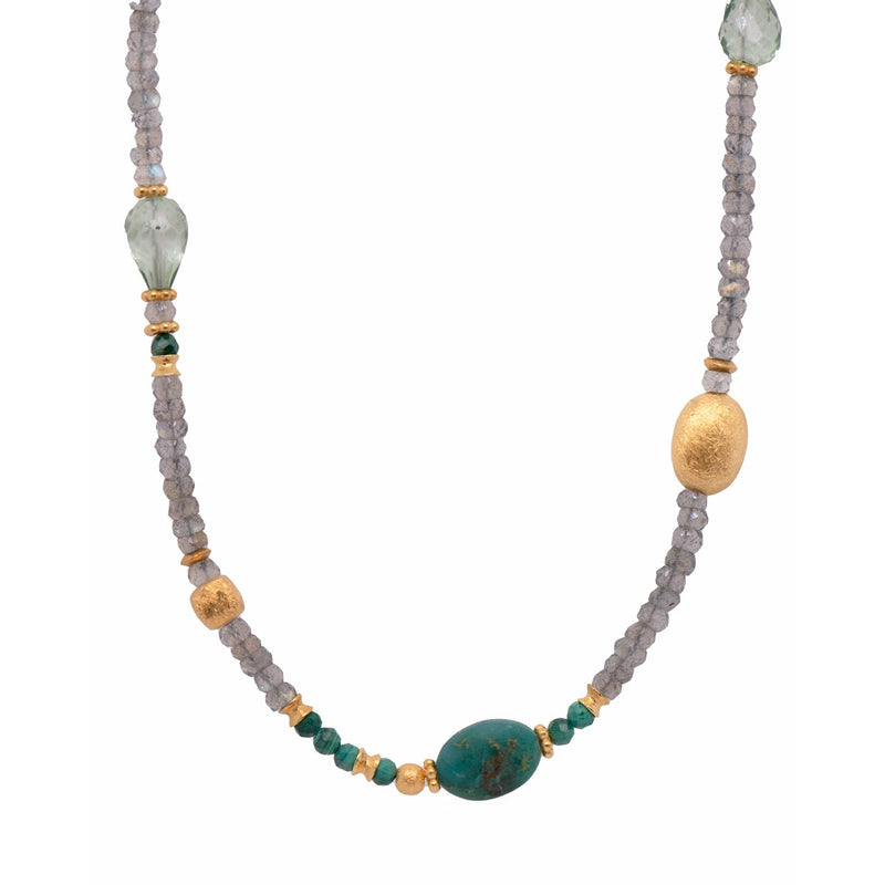 3mm Labradorite, Prasiolite, Malachite, Chrysocolla 24K Gold Vermeil Necklace-Joyla-Renee Taylor Gallery