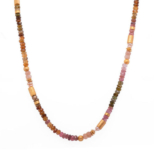 TOURMALINE, RAINBOW MOONSTONE AND PEARL 24K FAIR TRADE GOLD VERMEIL NECKLACE - N04-033000-Joyla-Renee Taylor Gallery