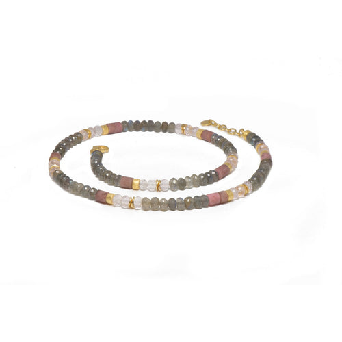 5mm Labradorite, Rose Quartz & Rhodonite 24K Gold Vermeil Necklace-Joyla-Renee Taylor Gallery