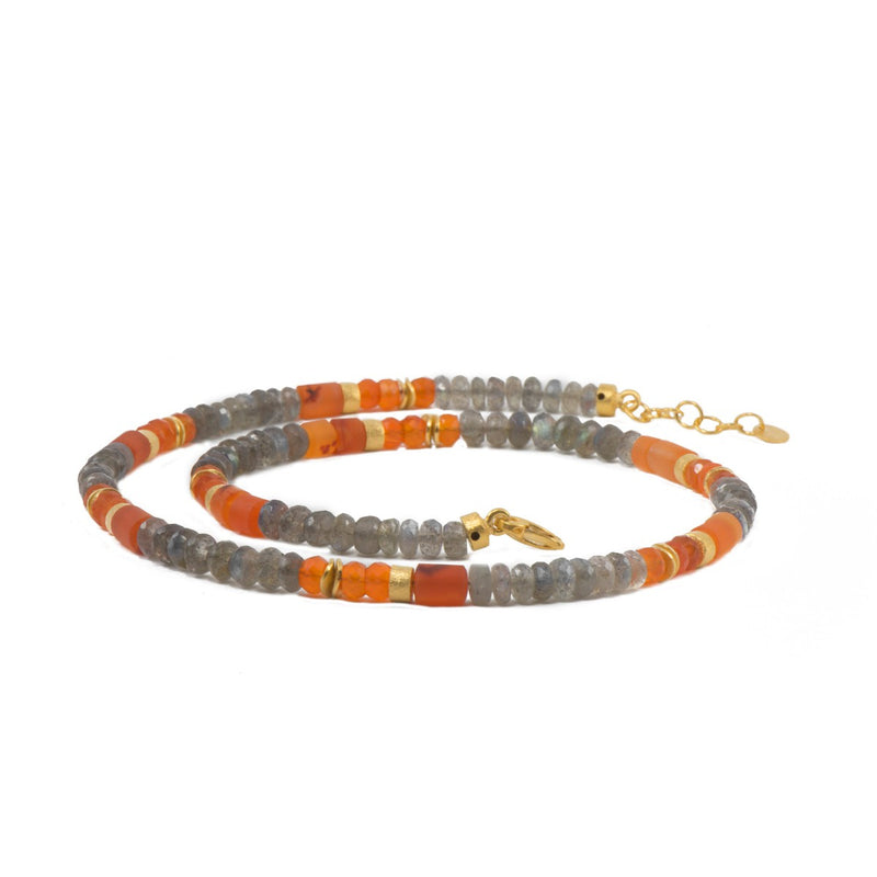 5mm Labradorite & Carnelian 24K Gold Vermeil Necklace-Joyla-Renee Taylor Gallery