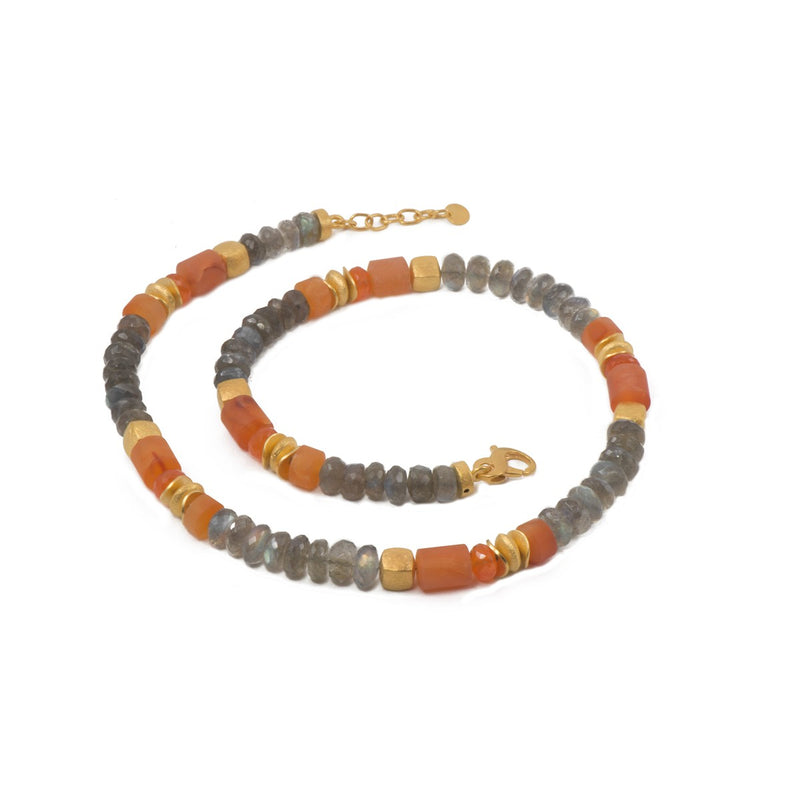 8mm Labradorite & Carnelian 24K Gold Vermeil Necklace-Joyla-Renee Taylor Gallery