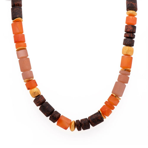 8mm Carnelian, Moonstone, Magahoni Obsidian 24K Gold Vermeil Necklace-Joyla-Renee Taylor Gallery