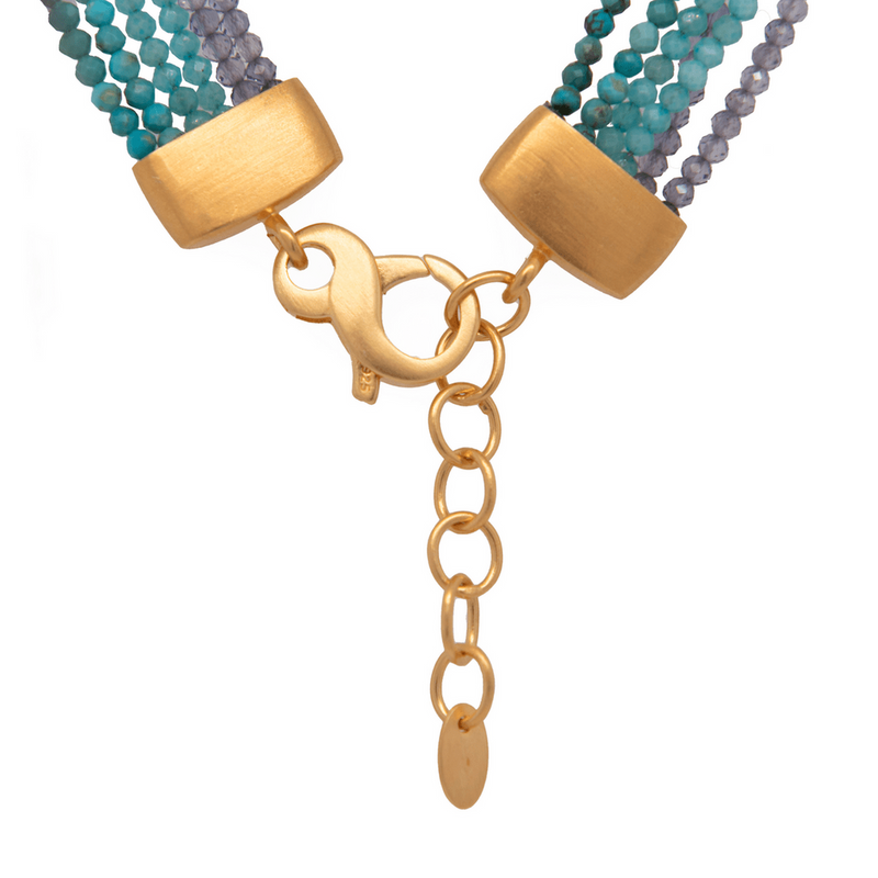2mm 6 Strand Turquoise, Amazonite & Iolite 24K Gold Vermeil Necklace-Joyla-Renee Taylor Gallery