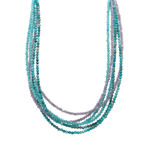 2mm 6 Strand Turquoise, Amazonite & Iolite 24K Gold Vermeil Necklace-Joyla-Renee Taylor Gallery