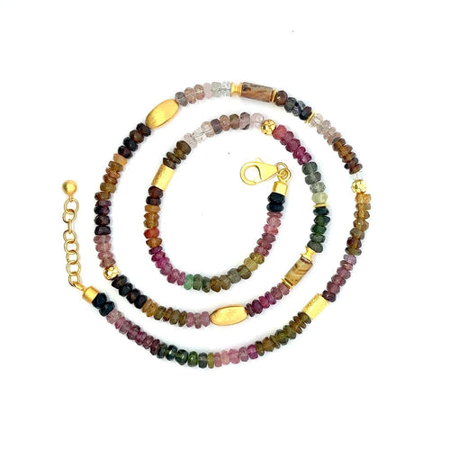 Multi Tourmaline Beaded Necklace Gold Vermeil - N4-MTM1-Joyla-Renee Taylor Gallery