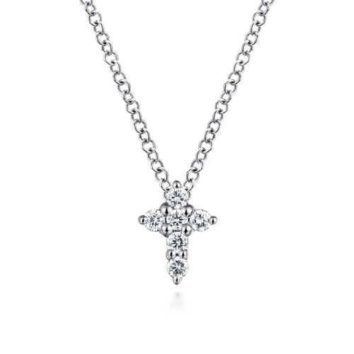 14K White Gold Diamond Cross Necklace - NK1370W45JJ-Gabriel & Co.-Renee Taylor Gallery