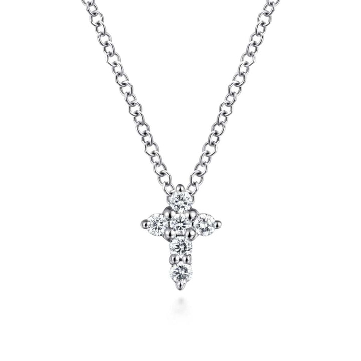 14K White Gold Diamond Cross Necklace - NK1370W45JJ-Gabriel & Co.-Renee Taylor Gallery