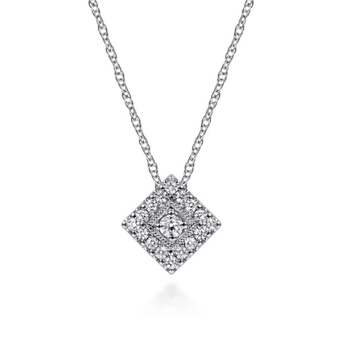 14K White Gold 18" Diamond Square Pendant Necklace - NK2075W45JJ-Gabriel & Co.-Renee Taylor Gallery