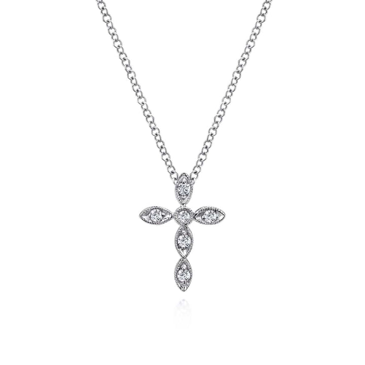 14K White Gold Marquise Shaped Diamond Cross Necklace - NK2210W45JJ-Gabriel & Co.-Renee Taylor Gallery