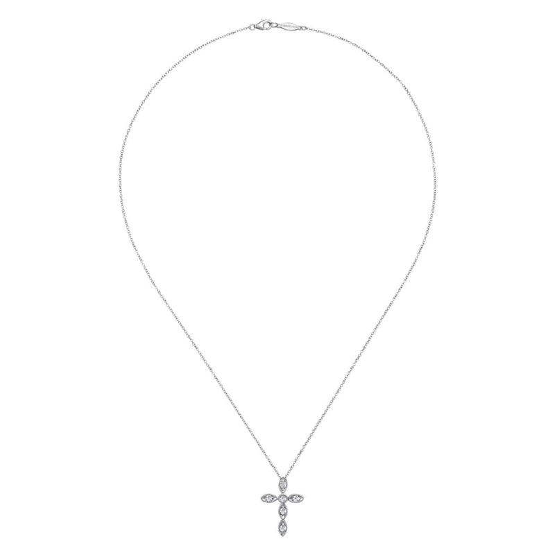 14K White Gold Marquise Shaped Diamond Cross Necklace - NK2210W45JJ-Gabriel & Co.-Renee Taylor Gallery