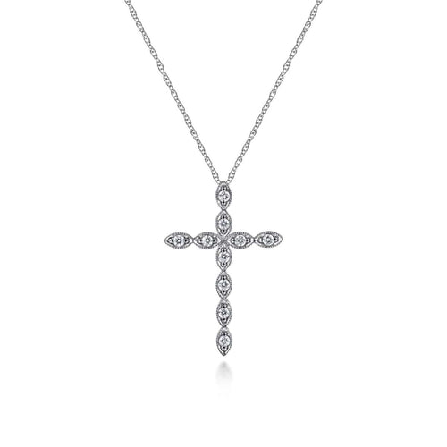 14K White Gold Segmented Diamond Cross Necklace - NK2211W45JJ-Gabriel & Co.-Renee Taylor Gallery