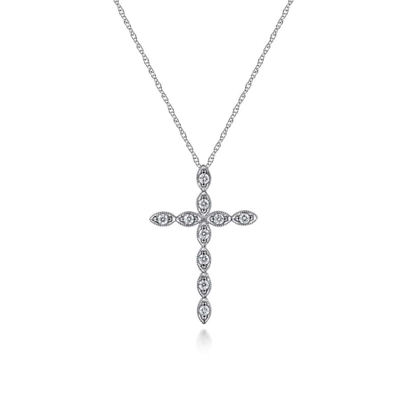 14K White Gold Segmented Diamond Cross Necklace - NK2211W45JJ-Gabriel & Co.-Renee Taylor Gallery
